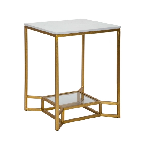 Tavolo da caffè in metallo dorato piano in marmo 47x47x60 Double Marble Promozione