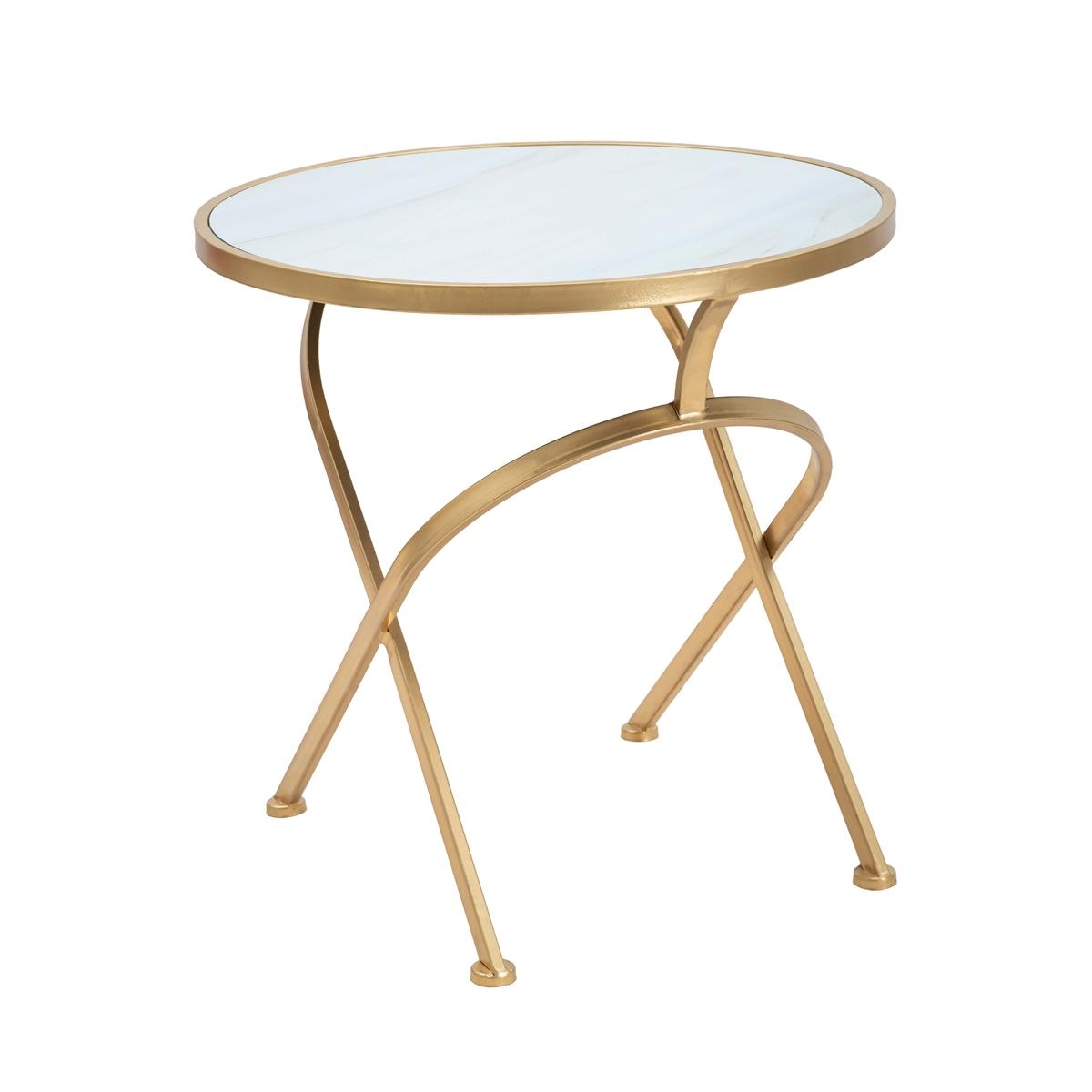 Tavolino rotondo in metallo dorato con piano in marmo 50x50,5 Mat