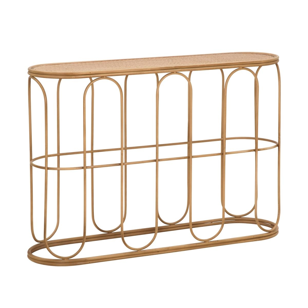 Console in metallo stile boho chic con piano in rattan Samui