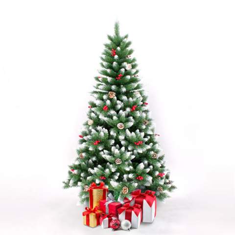 Albero di Natale artificiale con decorazioni e neve finta 180cm Bergen Promozione