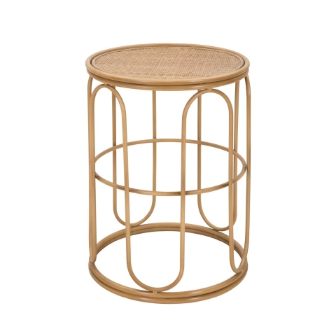 tavolino basso rotondo in metallo e rattan 55x40x40cm Samui Promozione