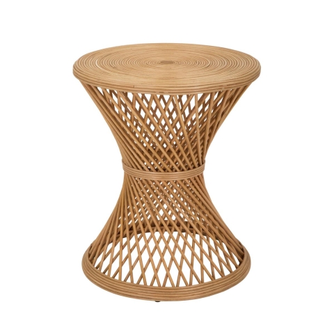Tavolino basso rotondo in rattan 56x48x48cm stile boho chic Teyra Promozione