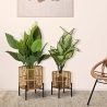 Set 2 portavasi rotondi in rattan con piedistallo in metallo nero Zeyok Vendita