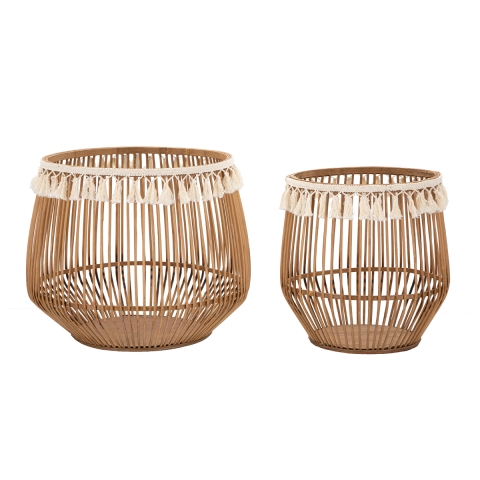  Set 2 ceste rotonde portaoggetti in rattan e tessuto Fuji Promozione
