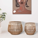  Set 2 ceste rotonde portaoggetti in rattan e tessuto Fuji Vendita