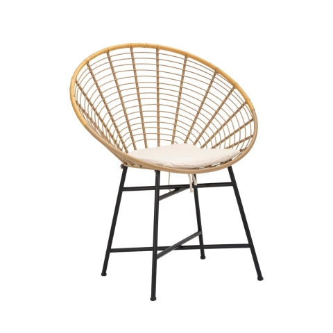 Sedia in metallo e rattan con cuscino bianco boho chic Panama Promozione