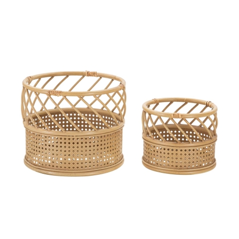 Set 2 portavasi rotondi in metallo e rattan Panama Promozione