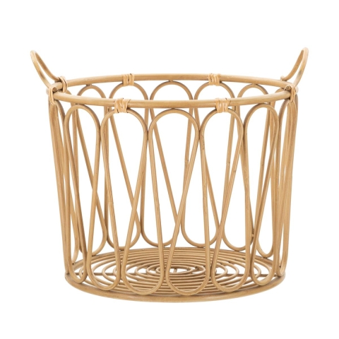 Cesta portaoggetti rotondo boho chic in metallo e rattan Panama Promozione