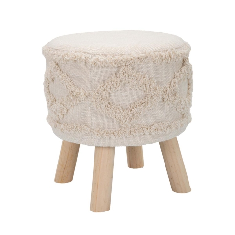 Sgabello rotondo imbottito in tessuto con gambe in legno Damasco Promozione