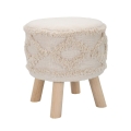 Sgabello rotondo imbottito in tessuto con gambe in legno Damasco Promozione