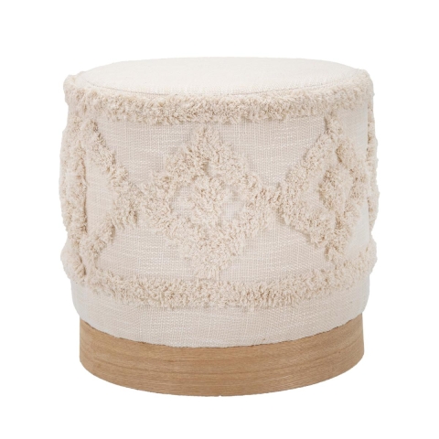 Pouf rotondo in tessuto imbottito con base in legno 40x40 Damasco Promozione