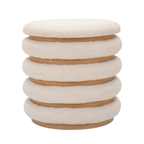 Pouf contenitore rotondo in legno e tessuto boho chic Damasco Line Promozione