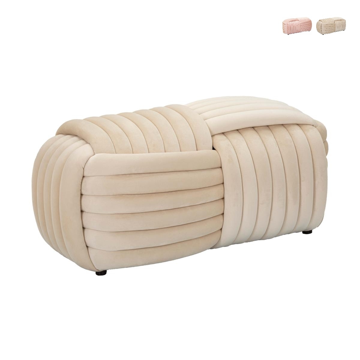 Panca pouf design moderno intrecciato in velluto 90x45x45cm Softy