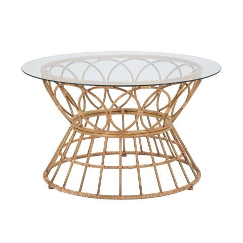 Tavolino rotondo da salotto in rattan e vetro 75x44,5cm Panama Circlce Promozione