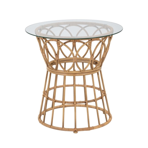 Tavolino rotondo in rattan con piano in vetro 50x50cm Panama Circle Promozione