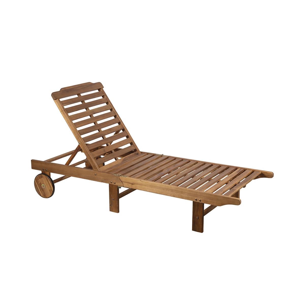 Lettino da giardino reclinabile in legno di acacia con ruote Bali
