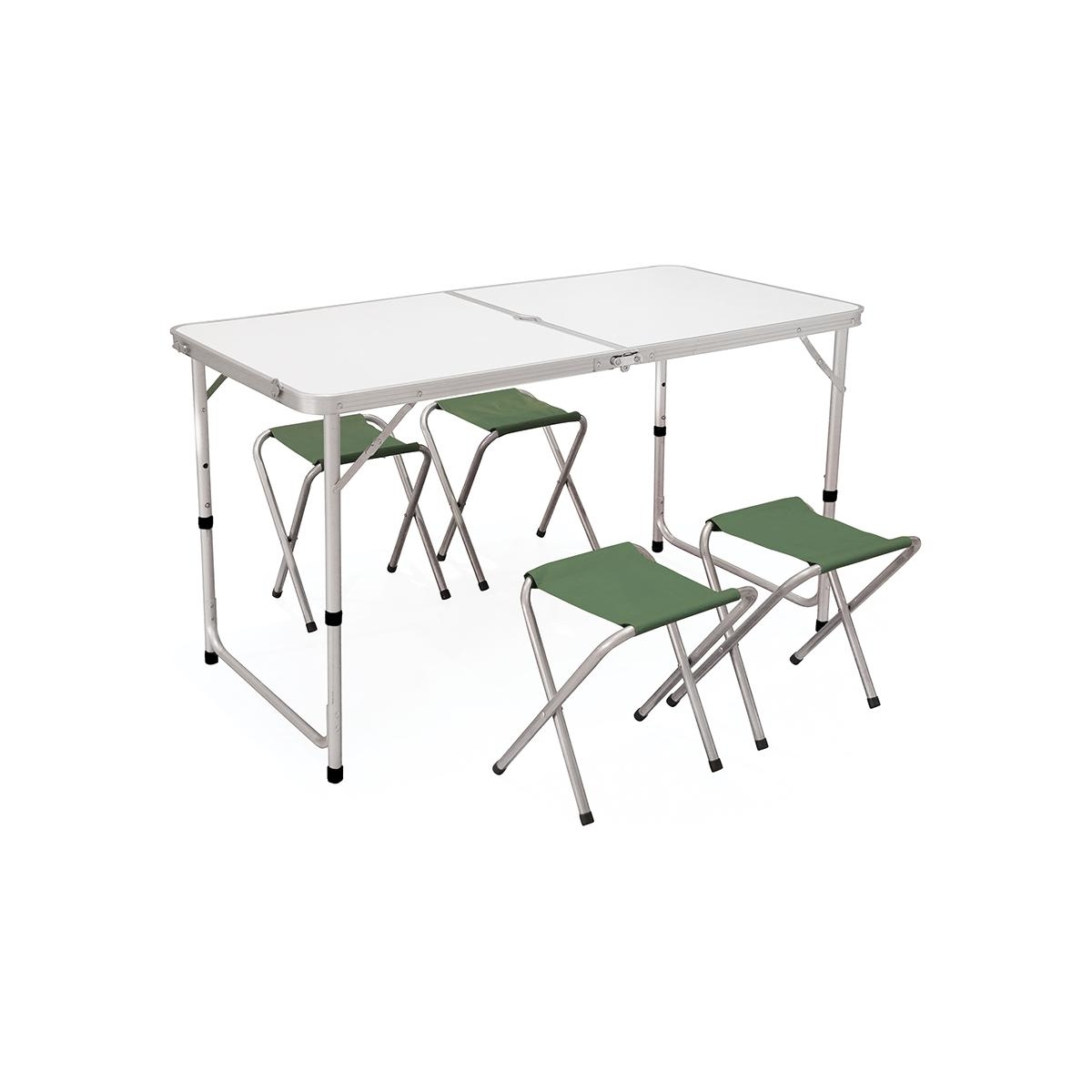 Set tavolo valigia e 4 sgabelli pieghevoli da campeggio Pic-Quick Promozione Set tavolo valigia e 4 sgabelli pieghevoli da campeggio Pic-Quick Promozione