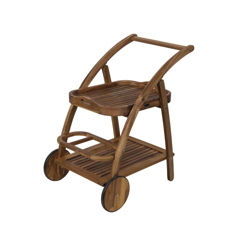 Carrello porta vivande due ripiani con ruote in legno di acacia Bali Promozione