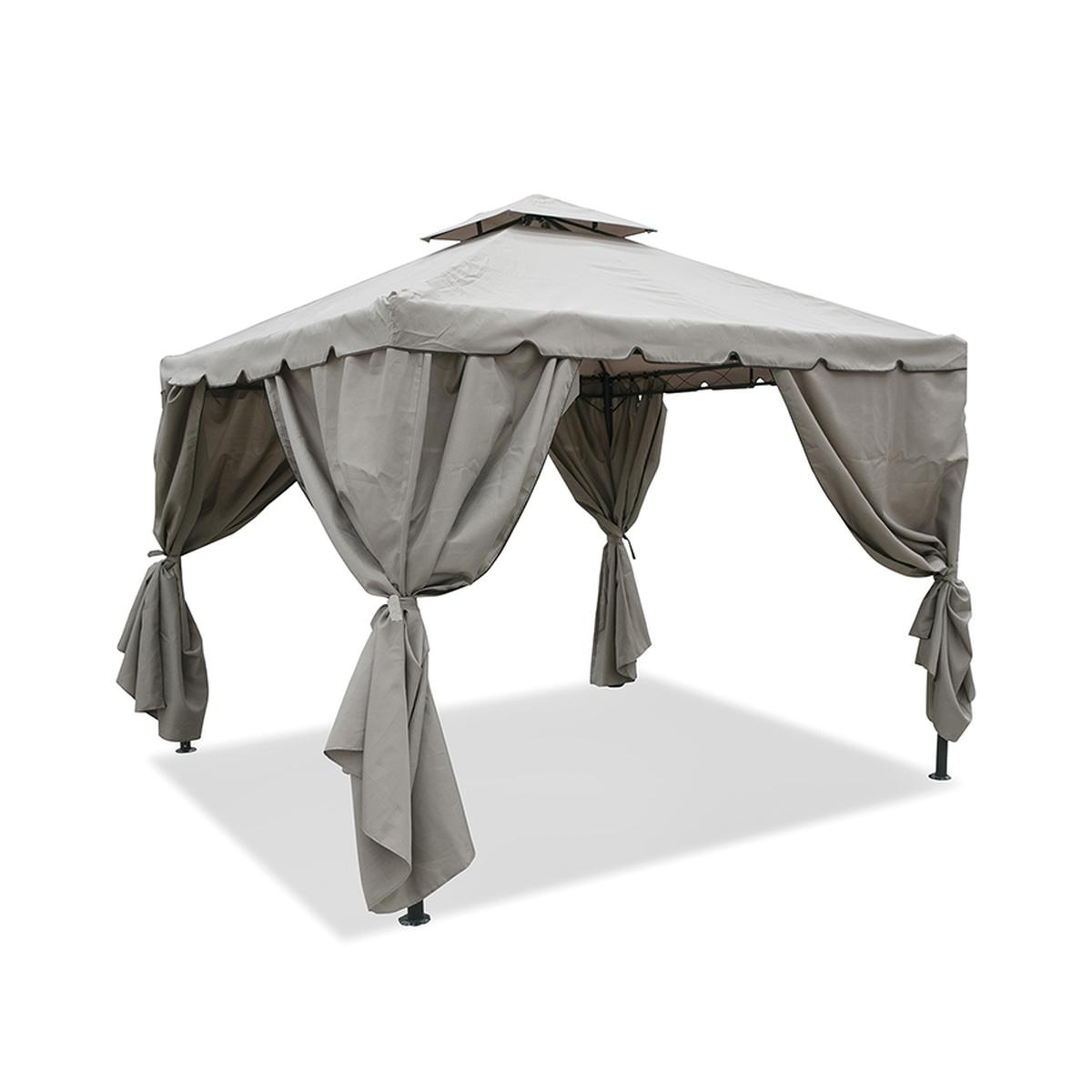 Gazebo idrorepellente 3x3m 4 tende laterali ferro tortora Tangeri