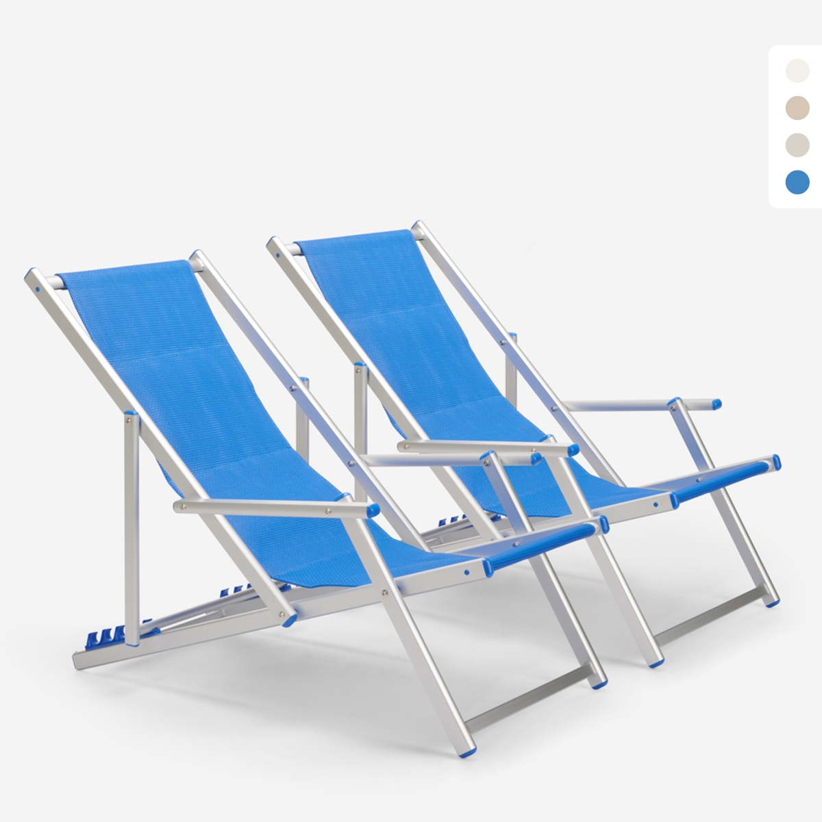 2 Sedie sdraio mare spiaggia braccioli alluminio pieghevole Riccione Gold Lux