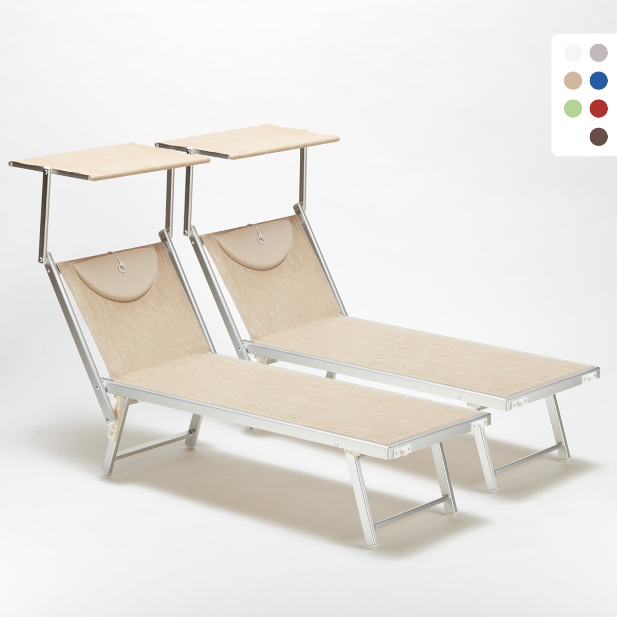 2 Lettini spiaggia mare prendisole professionali in alluminio Santorini Promozione 2 Lettini spiaggia mare prendisole professionali in alluminio Santorini Promozione