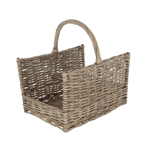 Cesto portalegna in midollino con manico 45,8x36x51,5cm Promozione
