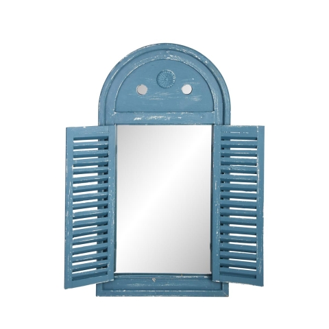 Specchio con cornice a forma di finestra con ante azzurro Promozione