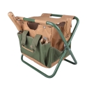 Sgabello pieghevole con borsa porta attrezzi giardinaggio Stock