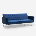 Divano letto moderno clic clac 3 posti in velluto gambe dorate Caullae Saldi