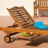Lettino da giardino in teak con ruote e tavolino estraibile Carloforte Modello