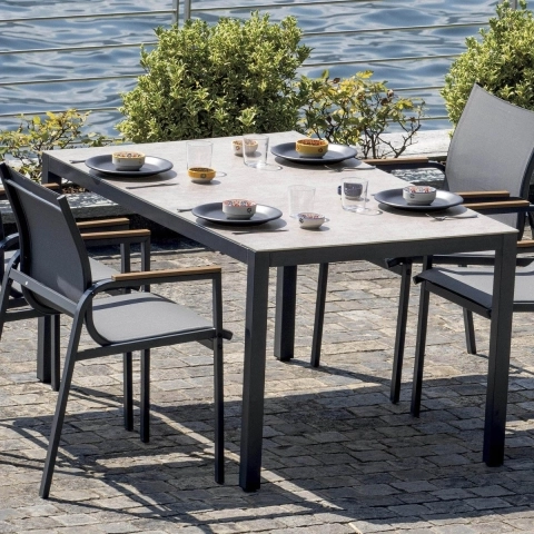 Set da esterno con tavolo in vetro e 4 sedie Tarquinia Promozione
