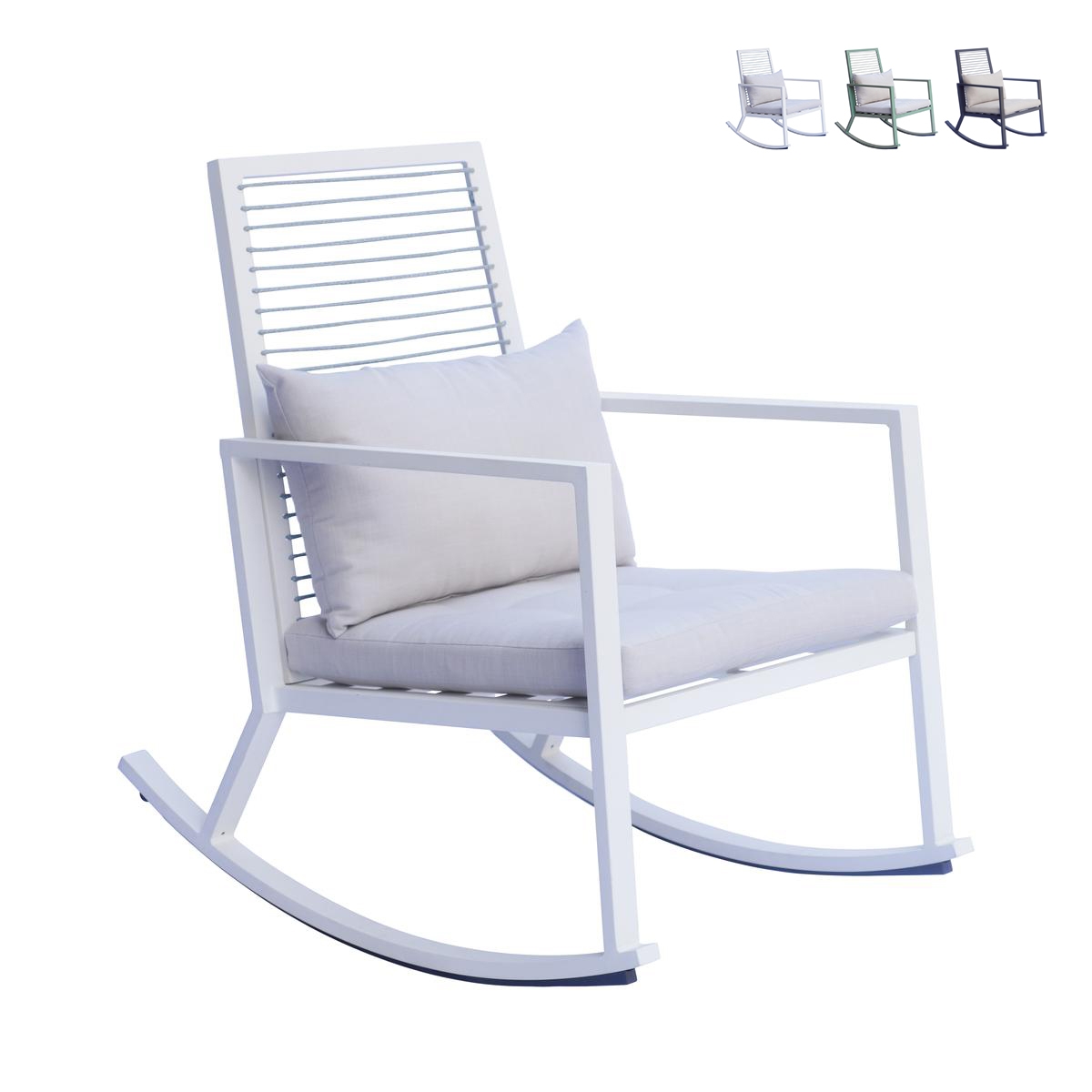 Sedia a dondolo moderna in alluminio con cuscino Tayuva Promozione Sedia a dondolo moderna in alluminio con cuscino Tayuva Promozione
