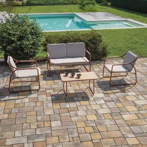 Set da esterno giardino moderno 2 poltrone divano e tavolino Tinos Promozione