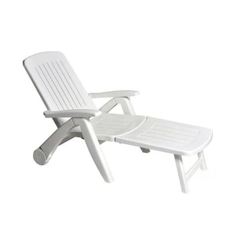 Lettino pieghevole da giardino bianco in plastica con ruote Cancun Promozione