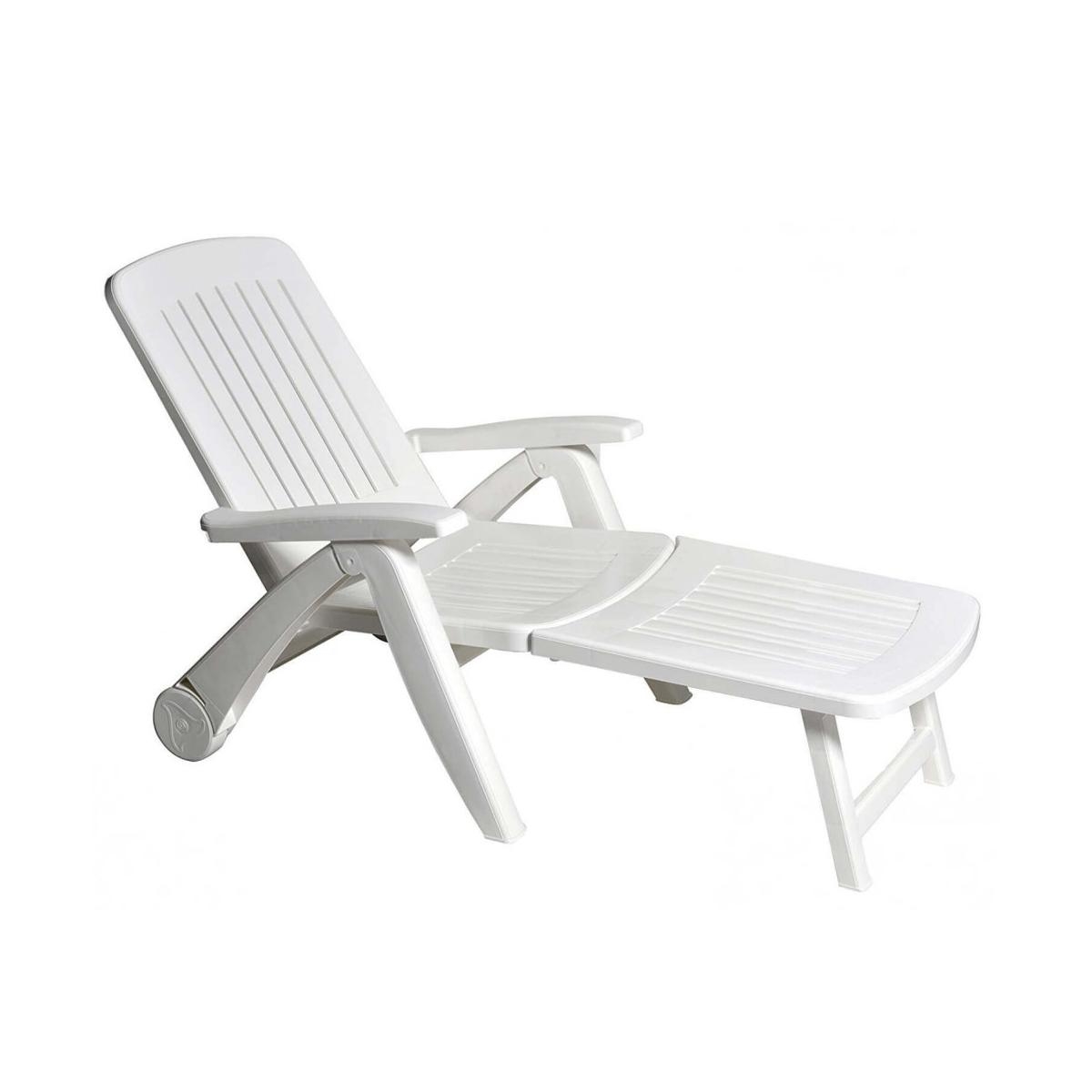 Lettino pieghevole da giardino bianco in plastica con ruote Cancun