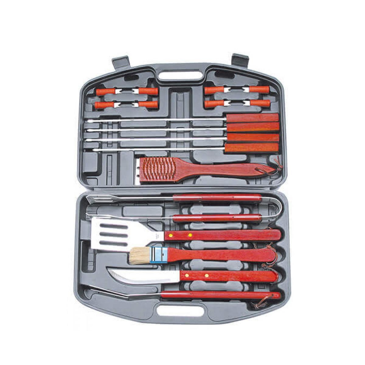 Valigetta attrezzi barbecue 18 pezzi manico in legno