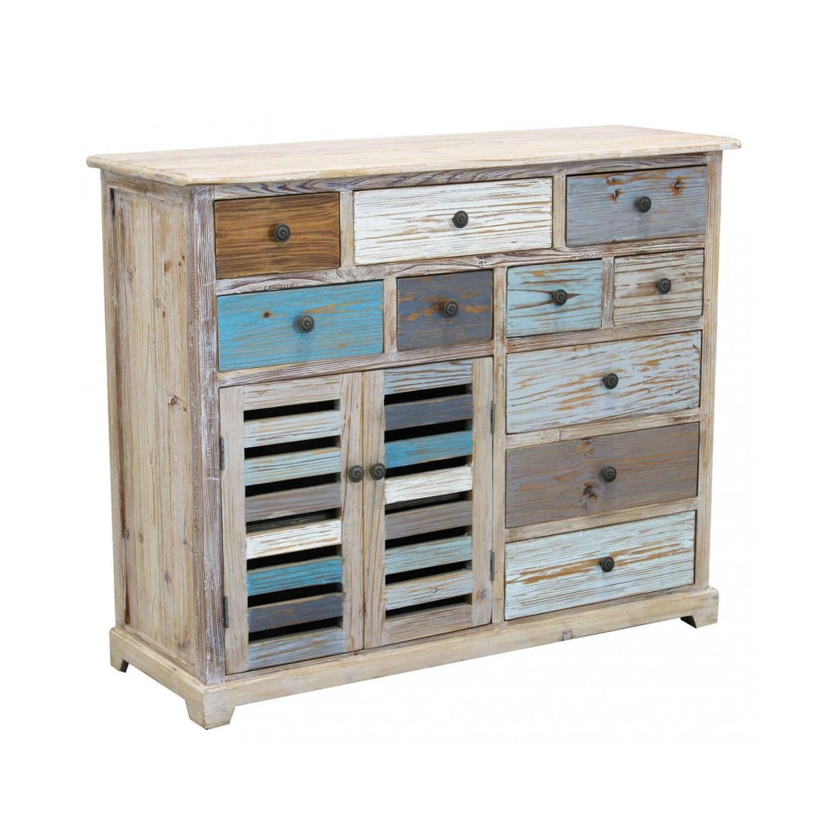 Comò credenza shabby chic in legno multicolor Greg