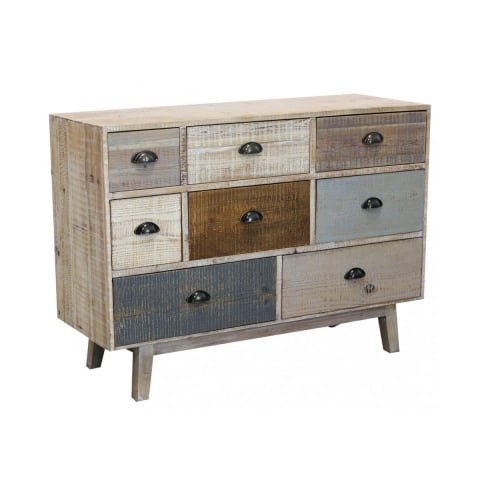 Cassettiera in legno colorato con 8 cassetti shabby chic Donald Promozione