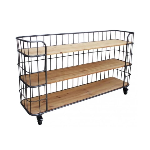 Mobile libreria 3 scaffali stile industriale con ruote Abner Promozione