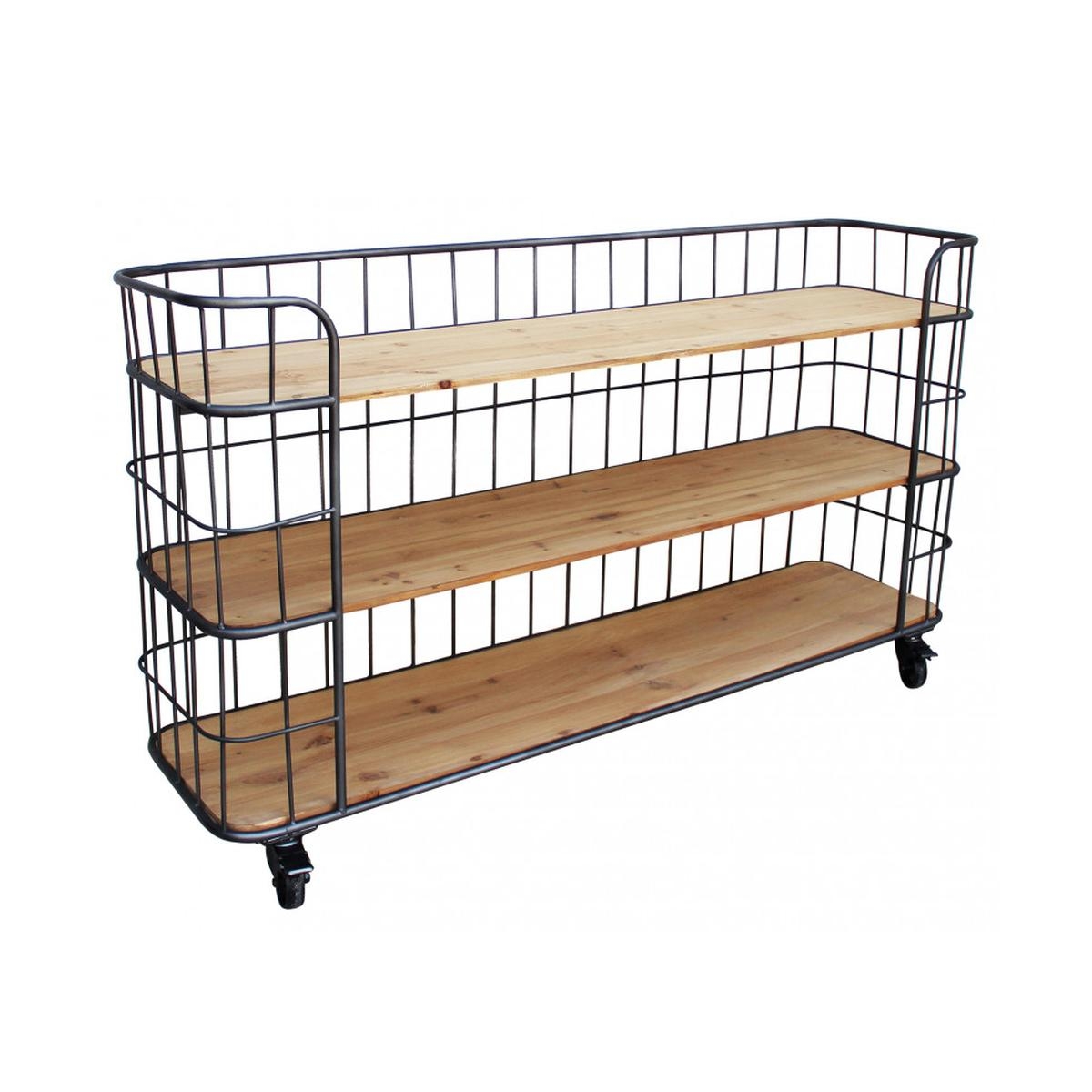 Mobile libreria 3 scaffali stile industriale con ruote Abner