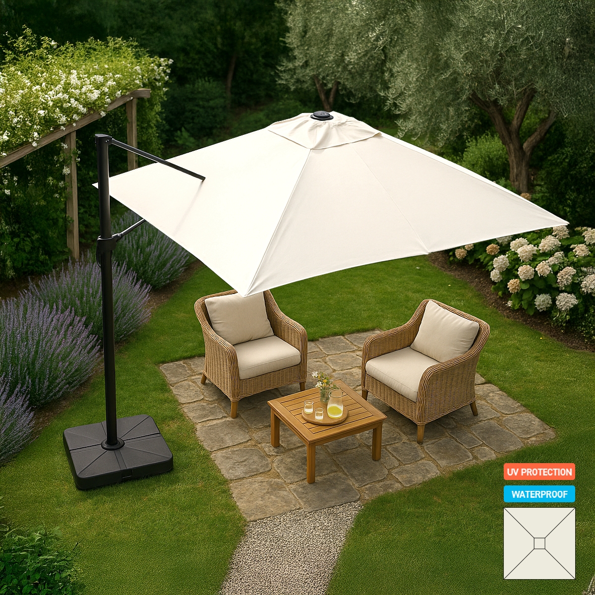 Ombrellone giardino 2.5 metri quadrato braccio alluminio bar hotel Paradise Caratteristiche Ombrellone giardino 2.5 metri quadrato braccio alluminio bar hotel Paradise Caratteristiche
