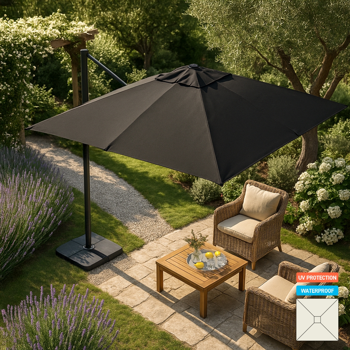 Ombrellone da giardino a braccio orientabile in alluminio palo decentrato 3x3m Paradise Noir Promozione Ombrellone da giardino a braccio orientabile in alluminio palo decentrato 3x3m Paradise Noir Promozione