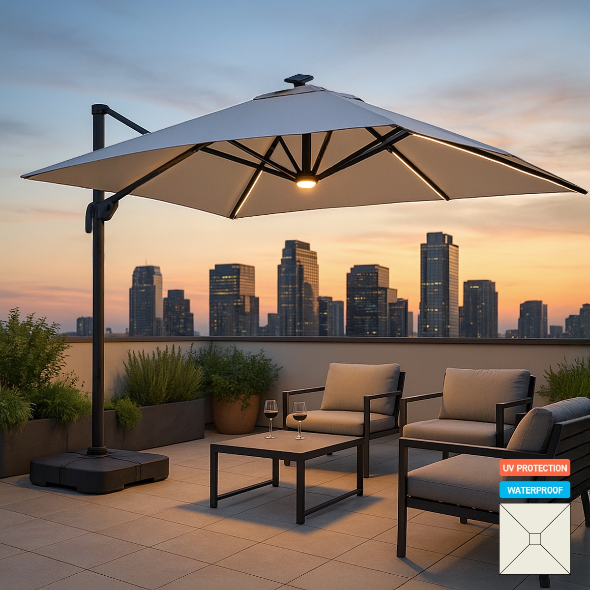 Ombrellone giardino anti uv con Luce Solare Led quadrato 3x3m braccio alluminio Paradise Promozione Ombrellone giardino anti uv con Luce Solare Led quadrato 3x3m braccio alluminio Paradise Promozione