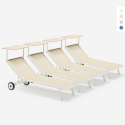 4 Lettini giardino piscina e spiaggia con ruote in alluminio Alabama Promozione