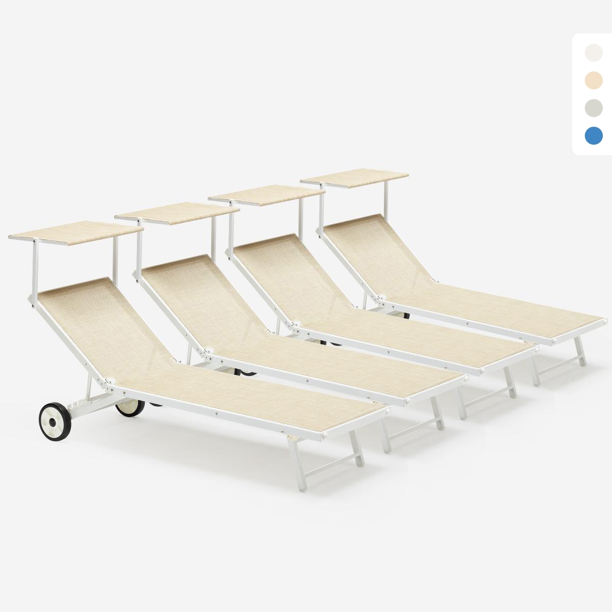 4 Lettini giardino piscina e spiaggia con ruote in alluminio Alabama Promozione