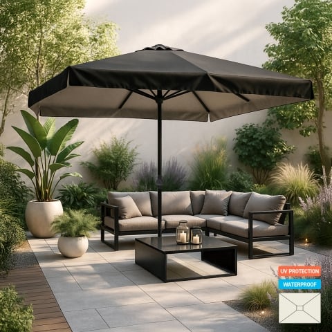 Ombrellone giardino 3x2m alluminio rettangolare a palo centrale Eden Noir Promozione