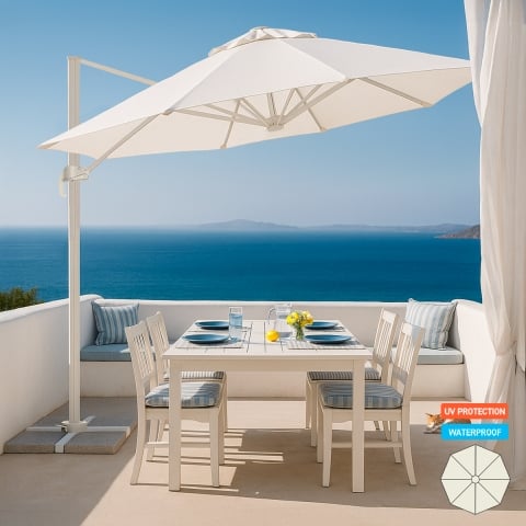 Ombrellone da giardino in alluminio palo decentrato per casa e locali 3x3m Paradise White Promozione