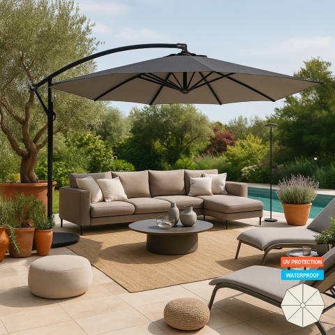 Ombrellone giardino 3 metri braccio decentrato alluminio ottagonale bar hotel Fan Noir Promozione
