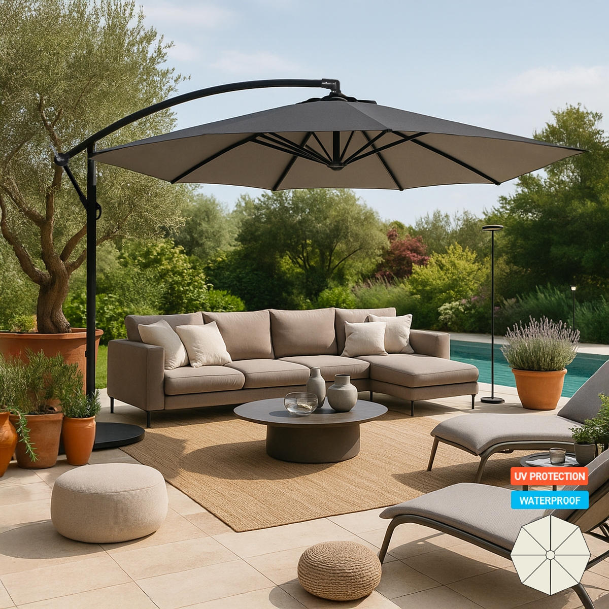 Ombrellone giardino 3 metri braccio decentrato alluminio ottagonale bar hotel Fan Noir Promozione