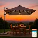 Ombrellone palo decentrato a braccio orientabile con luce solare Led 3x3m Paradise Brown Light Promozione